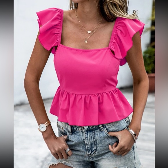 Boho ruffle hem tie back peplum blouse - Picture 3 of 6